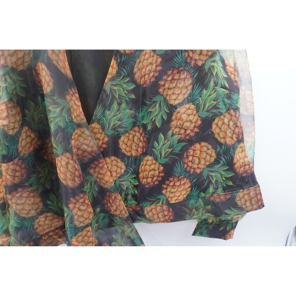 NWT NY& C Pineapple Print Wrap Tropical Blouse Organza V-Neck Puff Sleeve Sz XXL - Picture 2 of 9